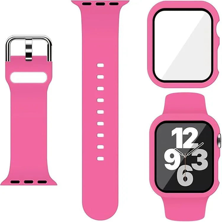 Pin Buckle Silicone Watch Band with Film Integrated PC Case, For Apple Watch Series 44mm, For Apple Watch Series 40mm, For Apple Watch Series 10 / 11 46mm, For Apple Watch Series 10 / 11 42mm, For Apple Watch Ultra 3 / 2 / 1 49mm                       ...