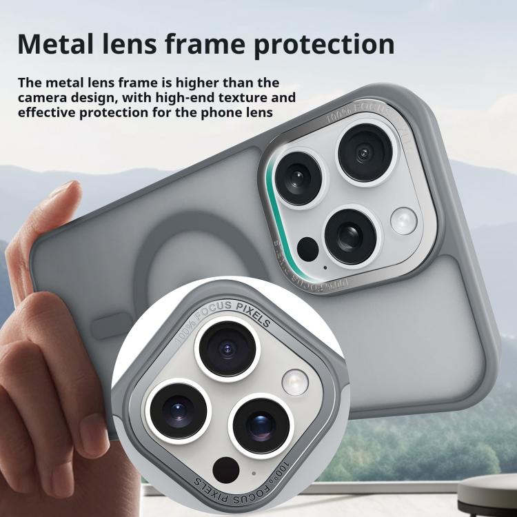 Kalebol Metal Lens Frame MagSafe Frosted PC Phone Case, For iPhone 16 Pro, For iPhone 16 Plus, For iPhone 16, For iPhone 15 Pro Max, For iPhone 15 Pro