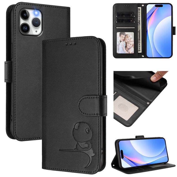 Litter Panda Embossing RFID Leather Phone Case with Lanyard, For iPhone 11 Pro Max, For iPhone 11, For iPhone 11 Pro, For iPhone X / XS, For iPhone XR, For iPhone XS Max, For iPhone 8 Plus / 7 Plus