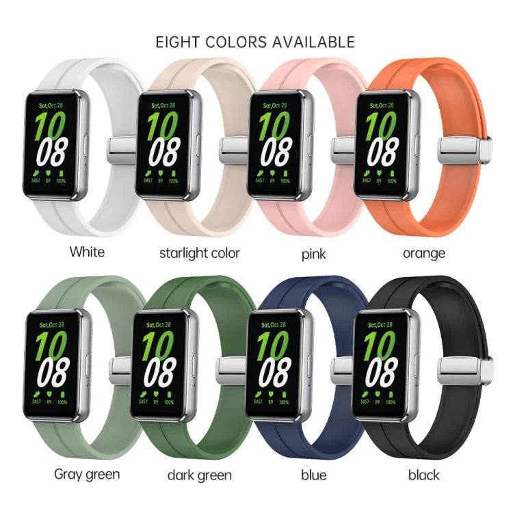 Magnetic Fold Silver Buckle Silicone Watch Band, For Samsung Galaxy Fit 3