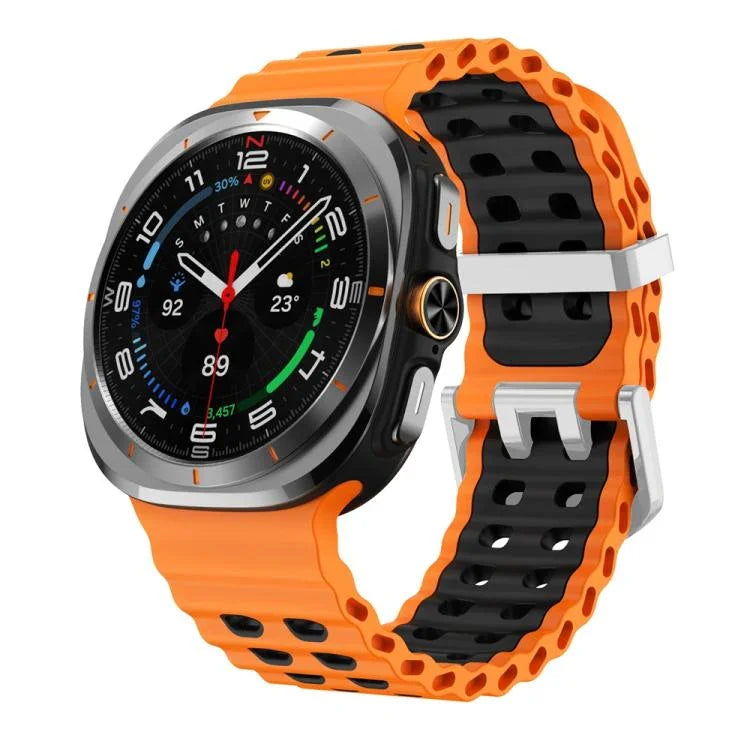 Ocean Two Color Dual-Row Hole Silver Buckle Silicone Watch Band, For Samsung Galaxy Watch Ultra / Ultra 2025