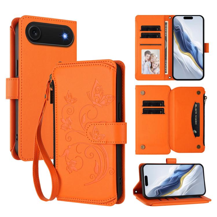 Butterfly Love Flower Multi-card Zipper Wallet Leather Phone Case, For iPhone 17e / 16e, For iPhone 17 Pro Max, For iPhone 17 Pro, For iPhone 17, For iPhone Air, For iPhone 16 Pro Max