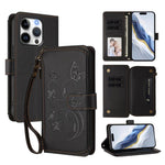 Butterfly Love Flower Multi-card Zipper Wallet Leather Phone Case, For iPhone 16 Pro, For iPhone 16 Plus, For iPhone 16, For iPhone 15 Pro Max, For iPhone 15 Pro, For iPhone 15 Plus
