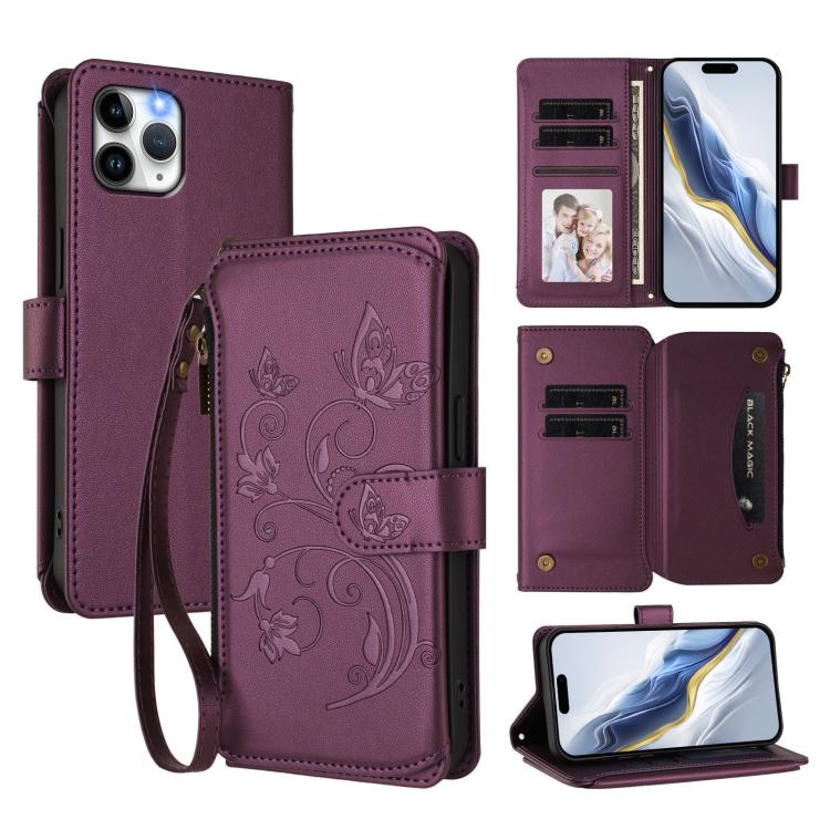 Butterfly Love Flower Multi-card Zipper Wallet Leather Phone Case, For iPhone 11 Pro Max, For iPhone 11, For iPhone 11 Pro, For iPhone X / XS, For iPhone XR, For iPhone XS Max