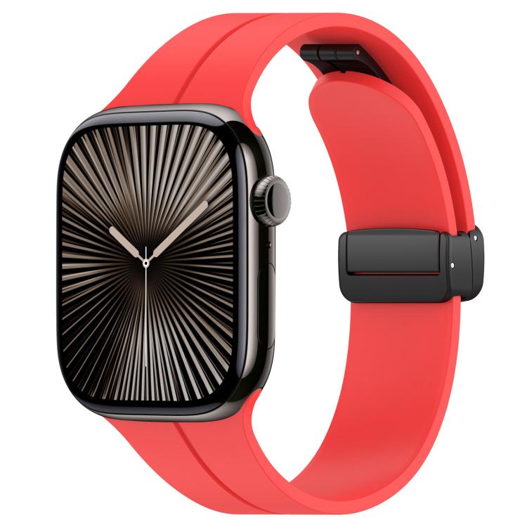 xDfind  Flat Head Groove Folding Black Buckle Silicone Watch Band, For Apple Watch 42 / 44 / 45 / 46 / 49mm, For Apple Watch 38 / 40 / 41 / S10 42mm