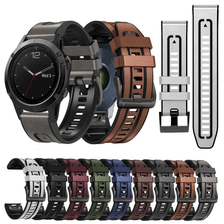 xDfind Leather Skin Silicone Quick Release Watch Band, For Garmin 26mm, For Garmin 22mm