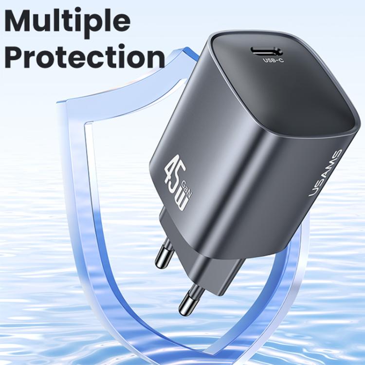 USAMS CC323 T66 45W USB-C / Type-C GaN Fast Charger, EU Plug, CC323