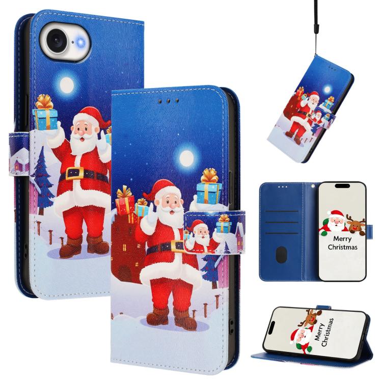 Christmas Series Buckle Leather Phone Case with Hand Strap, For iPhone 17e / 16e, For iPhone 17 Pro Max, For iPhone 17 Pro, For iPhone 17, For iPhone Air, For iPhone 16 Pro Max, For iPhone 16 Pro, For iPhone 16 Plus