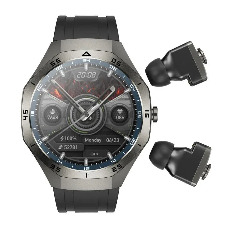 F38 Dual-ear Bluetooth Earphone Smart Watch IP67 Supports Heart Rate Monitoring, Silicone, Leather, Steel