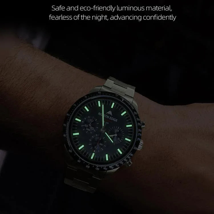 NORTH EDGE LONGWINGS Outdoor Men Solar Charging Stainless Steel Strap Sports Watch