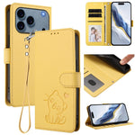 Embossed Heart Cat Leather Phone Case with Hand Strap, For iPhone 17e / 16e, For iPhone 17 Pro Max, For iPhone 17 Pro, For iPhone 17