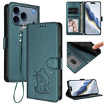 Embossed Heart Cat Leather Phone Case with Hand Strap, For iPhone 17e / 16e, For iPhone 17 Pro Max, For iPhone 17 Pro, For iPhone 17