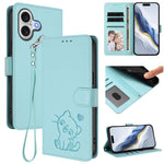 Embossed Heart Cat Leather Phone Case with Hand Strap, For iPhone 17e / 16e, For iPhone 17 Pro Max, For iPhone 17 Pro, For iPhone 17