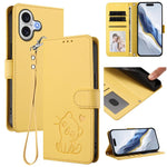 Embossed Heart Cat Leather Phone Case with Hand Strap, For iPhone 17e / 16e, For iPhone 17 Pro Max, For iPhone 17 Pro, For iPhone 17