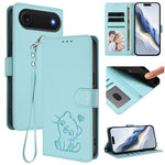 Embossed Heart Cat Leather Phone Case with Hand Strap, For iPhone Air, For iPhone 16 Pro Max, For iPhone 16 Pro, For iPhone 16 Plus