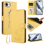 Embossed Heart Cat Leather Phone Case with Hand Strap, For iPhone 17e / 16e, For iPhone 17 Pro Max, For iPhone 17 Pro, For iPhone 17