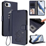 Embossed Heart Cat Leather Phone Case with Hand Strap, For iPhone 17e / 16e, For iPhone 17 Pro Max, For iPhone 17 Pro, For iPhone 17