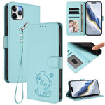 Embossed Heart Cat Leather Phone Case with Hand Strap, For iPhone 11 Pro Max, For iPhone 11, For iPhone 11 Pro, For iPhone X / XS