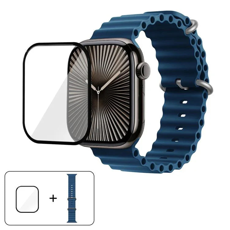 Ocean Silicone Watch Band with 3D Curved Film, For Apple Watch Series 10 46mm, For Apple Watch Series 10 42mm, For Apple Watch Series 44mm
