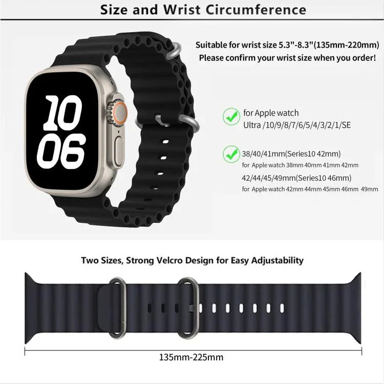 Ocean Silicone Watch Band with 3D Curved Film, For Apple Watch Series 40mm, For Apple Watch Ultra 2 / 1 49mm, For Apple Watch Series 45mm