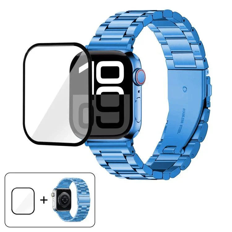 Three Beads Stainless Steel Watch Band with 3D Curved Film, For Apple Watch Series 10 46mm, For Apple Watch Series 10 42mm, For Apple Watch Series 44mm, For Apple Watch Series 40mm