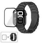 Three Beads Stainless Steel Watch Band with 3D Curved Film, For Apple Watch Series 10 46mm, For Apple Watch Series 10 42mm, For Apple Watch Series 44mm, For Apple Watch Series 40mm