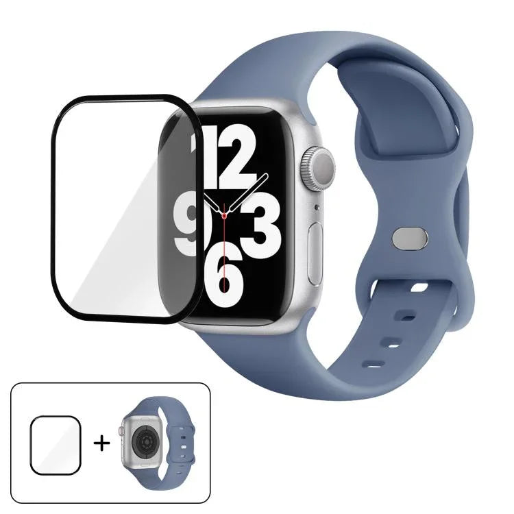 Butterfly Buckle Silicone Watch Band with 3D Curved Film, For Apple Watch Series 10 46mm, For Apple Watch Series 10 42mm, For Apple Watch Series 44mm