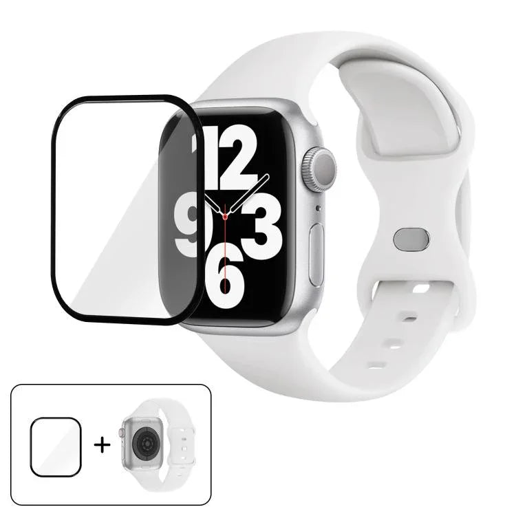 Butterfly Buckle Silicone Watch Band with 3D Curved Film, For Apple Watch Series 41mm, For Apple Watch Series 38mm, For Apple Watch Series 42mm