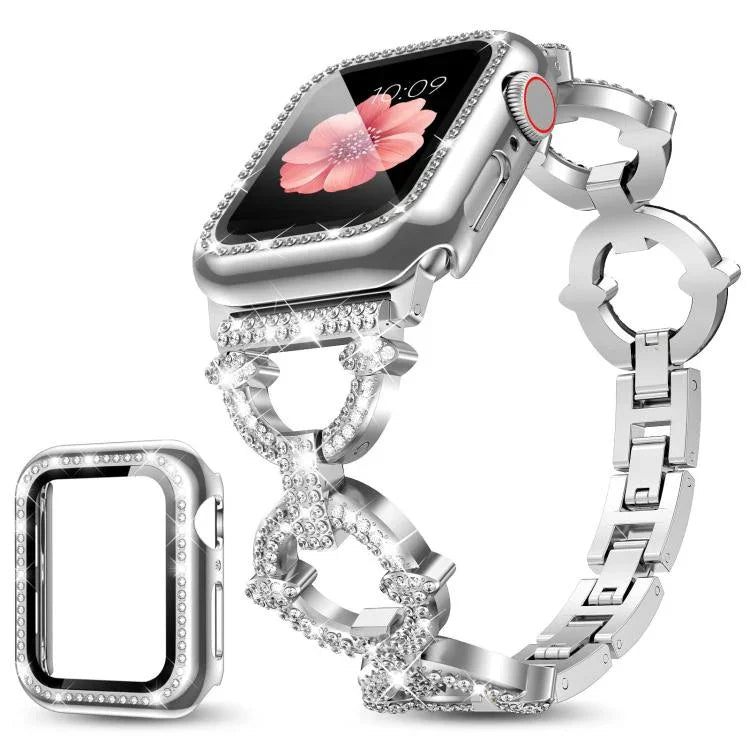 xDfind O-shaped Diamond Metal Watch Band with Tempered Film Integrated PC Cover, For Apple Watch Series 10 46mm, For Apple Watch Series 10 42mm, For Apple Watch Series 44mm, For Apple Watch Series 40mm, For Apple Watch Ultra 2 / 1 49mm                 ...