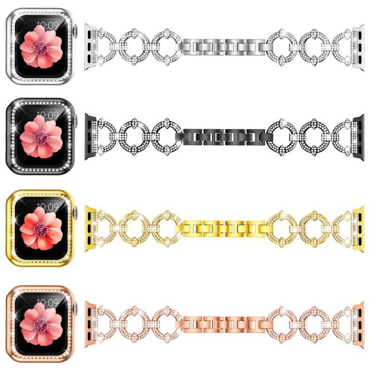 xDfind O-shaped Diamond Metal Watch Band with Tempered Film Integrated PC Cover, For Apple Watch Series 10 46mm, For Apple Watch Series 10 42mm, For Apple Watch Series 44mm, For Apple Watch Series 40mm, For Apple Watch Ultra 2 / 1 49mm                 ...