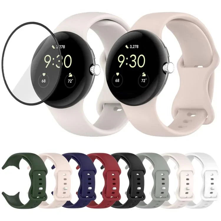 Butterfly Buckle Silicone Watch Band with 3D Curved Film, For Google Pixel Watch 3 45mm, For Google Pixel Watch 3 41mm, For Google Pixel Watch 2, For Google Pixel Watch