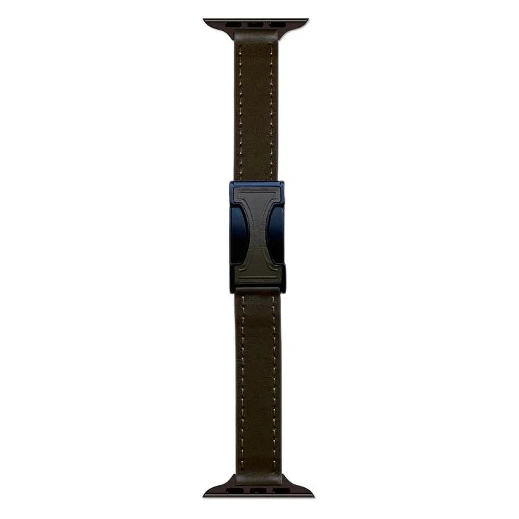Magnetic Buckle 14mm Plain Genuine Leather Watch Band, For Apple Watch 46mm / 49mm / 45mm / 44mm, For Apple Watch 42mm / 41mm / 40mm / 38mm
