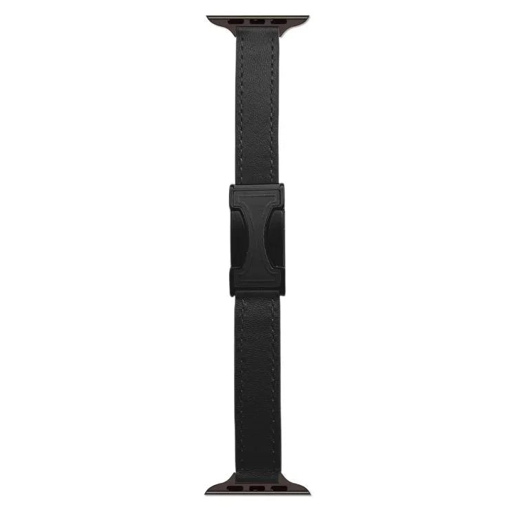 Magnetic Buckle 14mm Plain Genuine Leather Watch Band, For Apple Watch 46mm / 49mm / 45mm / 44mm, For Apple Watch 42mm / 41mm / 40mm / 38mm