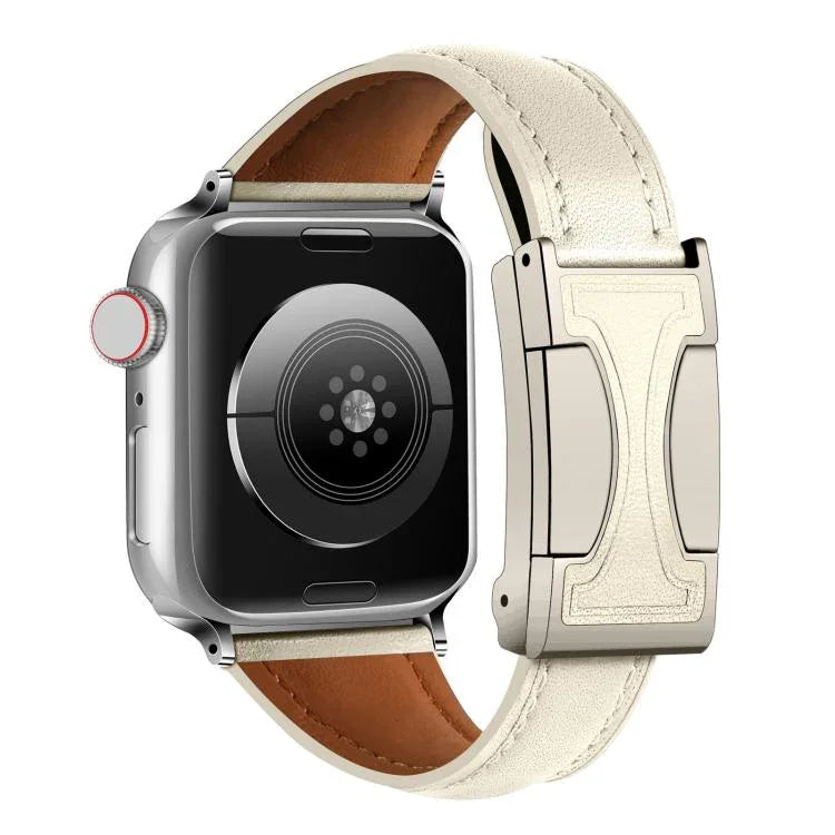 Magnetic Buckle Small Waist Plain Genuine Leather Watch Band, For Apple Watch 46mm / 49mm / 45mm / 44mm, For Apple Watch 42mm / 41mm / 40mm / 38mm