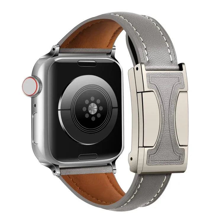 Magnetic Buckle Small Waist Plain Genuine Leather Watch Band, For Apple Watch 46mm / 49mm / 45mm / 44mm, For Apple Watch 42mm / 41mm / 40mm / 38mm