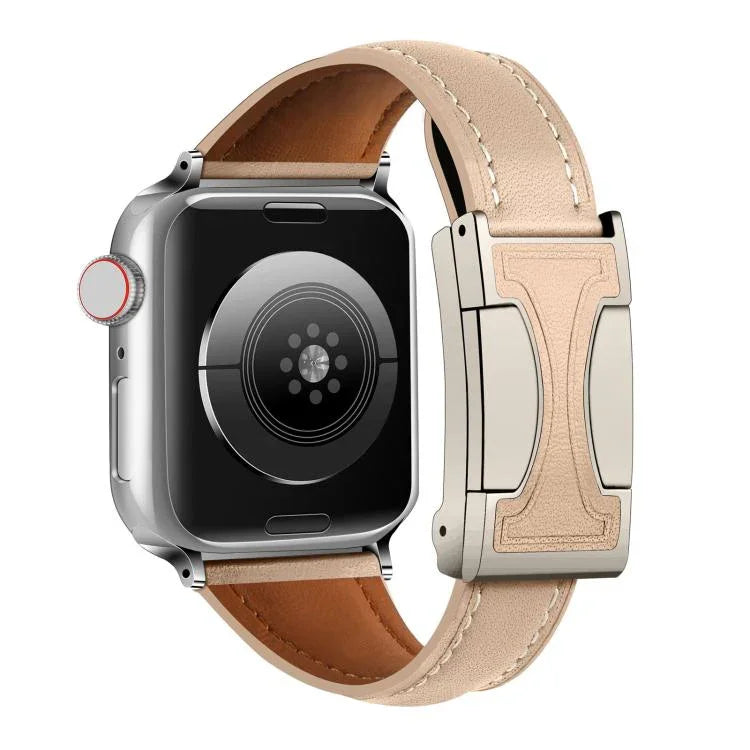 Magnetic Buckle Small Waist Plain Genuine Leather Watch Band, For Apple Watch 46mm / 49mm / 45mm / 44mm, For Apple Watch 42mm / 41mm / 40mm / 38mm