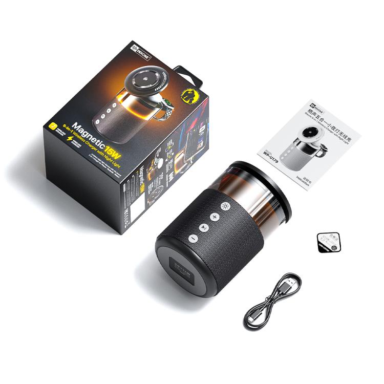 WK WP-U179 Qisone 5 in 1 15W Wireless Charging Bluetooth Speaker with Night Light