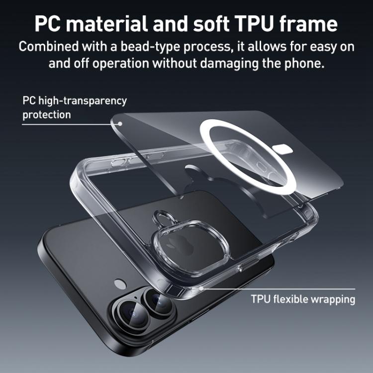 ZGA Magsafe Metal Buttons Clear PC Hybrid TPU Phone Case, For iPhone 17 Pro Max, For iPhone 17 Pro, For iPhone 17