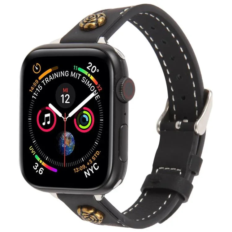 Rivet Camellia Skin Feel Microfiber Leather Watch Band, For Apple Watch 46mm / 49mm / 45mm / 44mm, For Apple Watch 42mm / 41mm / 40mm / 38mm