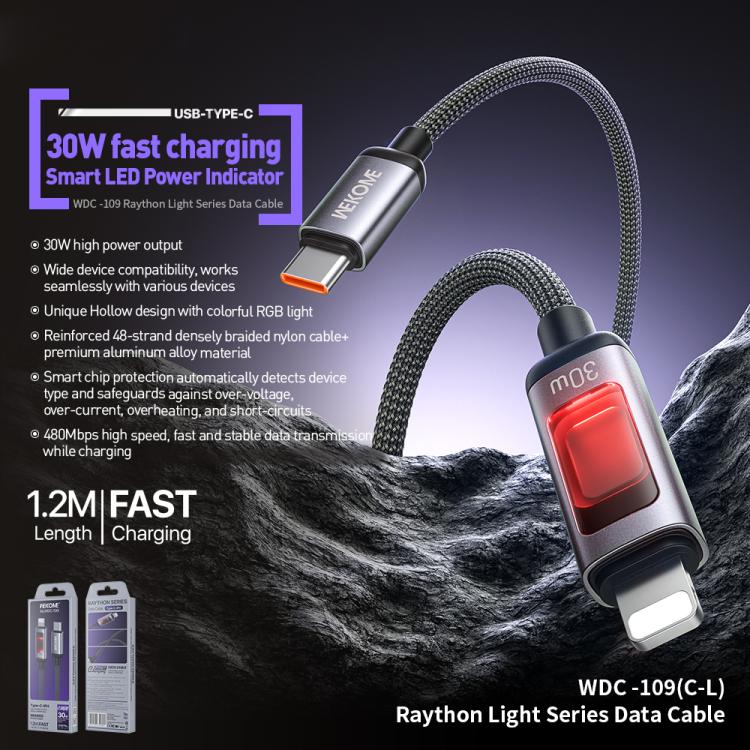 WK WDC-109 30W Intelligent Digital Display Type-C to 8 Pin Fast Charging Data Cable, Length: 1.2m, WDC-109