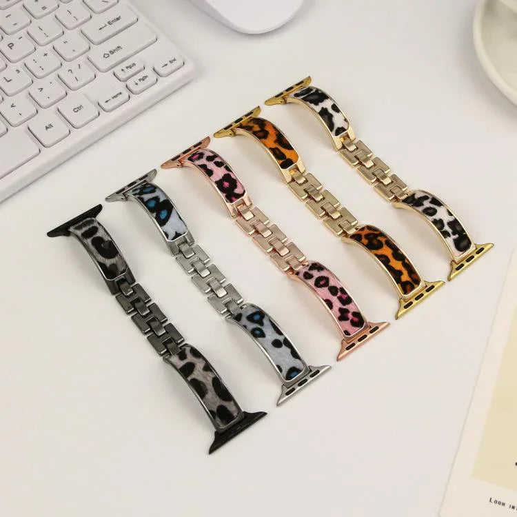 Leopard Print Bracelet Alloy Watch Band, For Apple Watch 46mm / 49mm / 45mm / 44mm, For Apple Watch 42mm / 41mm / 40mm / 38mm