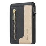 BFK31 Colorblock Zipper MagSafe Magnetic Leather Card Bag