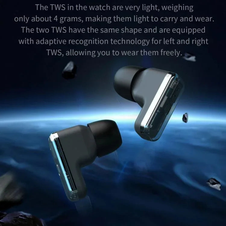 T100 1.85 inch Round Screen 2 in 1 Bluetooth Earphone IP67 Waterproof Smart Watch, Supports Blood Oxygen Monitoring