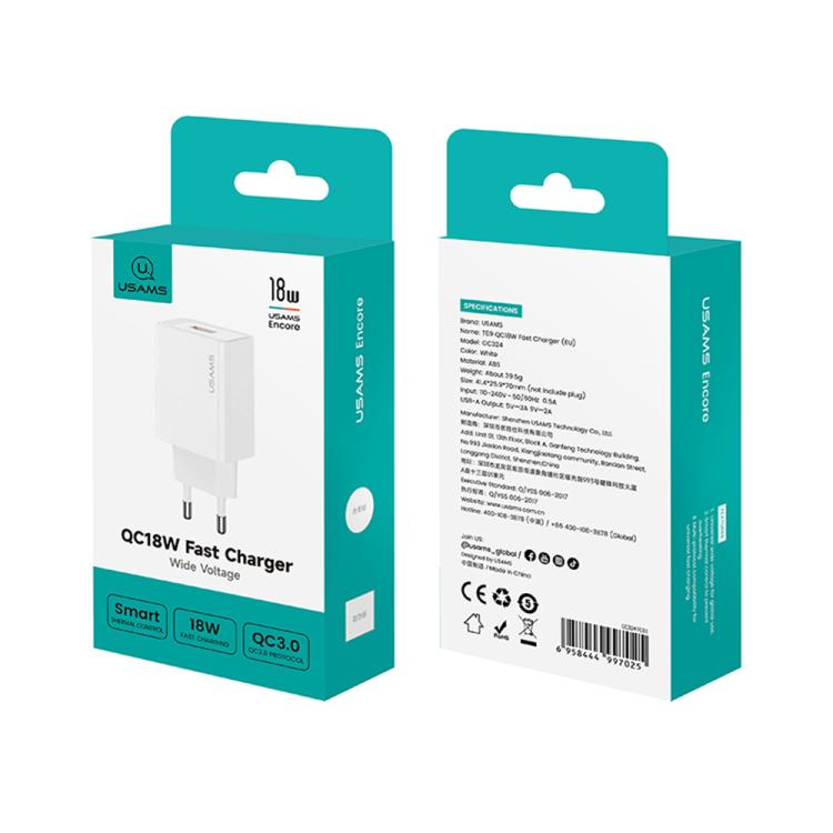 USAMS CC324 T69 QC18W USB-A Single Port Fast Charger, CC324