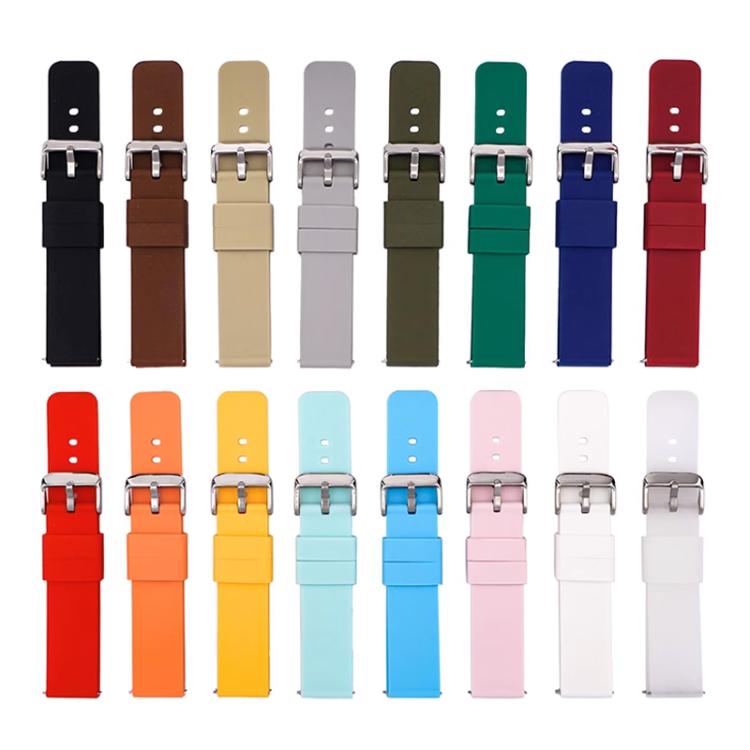 Stainless Steel Silver Pin Buckle Solid Color Silicone Waterproof Watch Band, 16mm, 18mm, 19mm