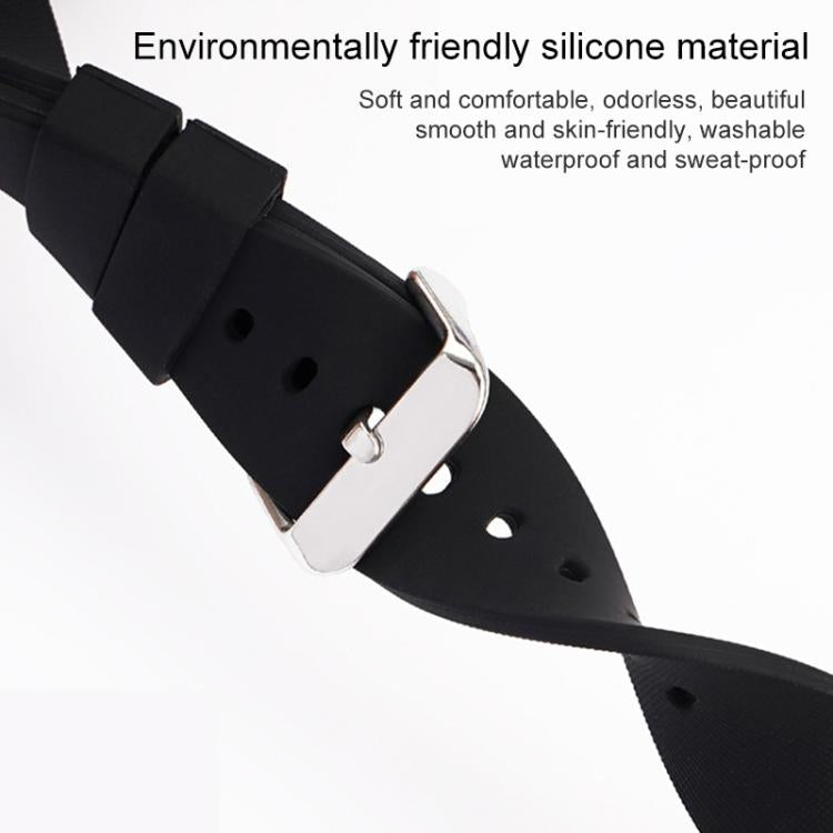 Stainless Steel Silver Pin Buckle Solid Color Silicone Waterproof Watch Band, 16mm, 18mm, 19mm