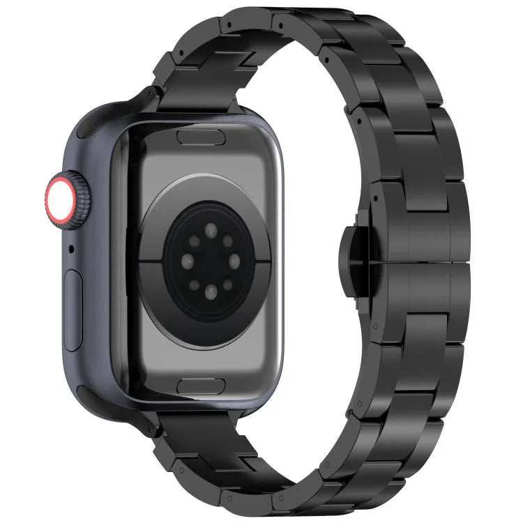 Slim Waist Three-bead Butterfly Buckle Titanium Alloy Watch Band, For Apple Watch 46mm / 49mm / 45mm / 44mm, For Apple Watch 42mm / 41mm / 40mm / 38mm