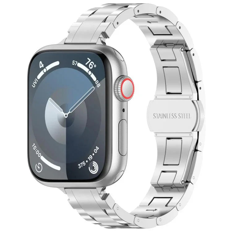 Slim Waist Three-bead Butterfly Buckle Titanium Alloy Watch Band, For Apple Watch 46mm / 49mm / 45mm / 44mm, For Apple Watch 42mm / 41mm / 40mm / 38mm
