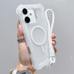 Transparent Matte TPU Hybrid PC 3-in-1 MagSafe Phone Case with Wrist Strap, For iPhone 17 Pro Max, For iPhone 17 Pro, For iPhone 17, For iPhone Air, For iPhone 16 Pro Max, For iPhone 16 Pro, For iPhone 16 Plus, For iPhone 16