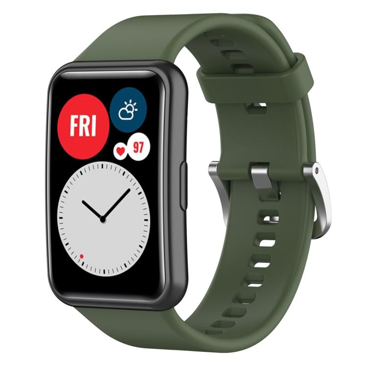 xDfind Solid Color Silver Steel Buckle Silicone Watch Band, For Huawei Watch Fit New